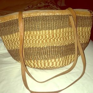 Striped Tan and Brown Tote Bag